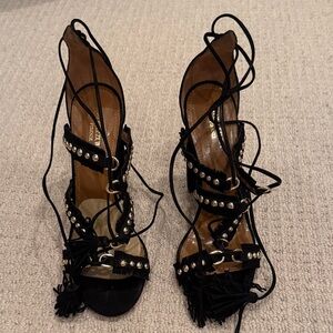 Aquazurra Black Strappy Heels with Studded Details